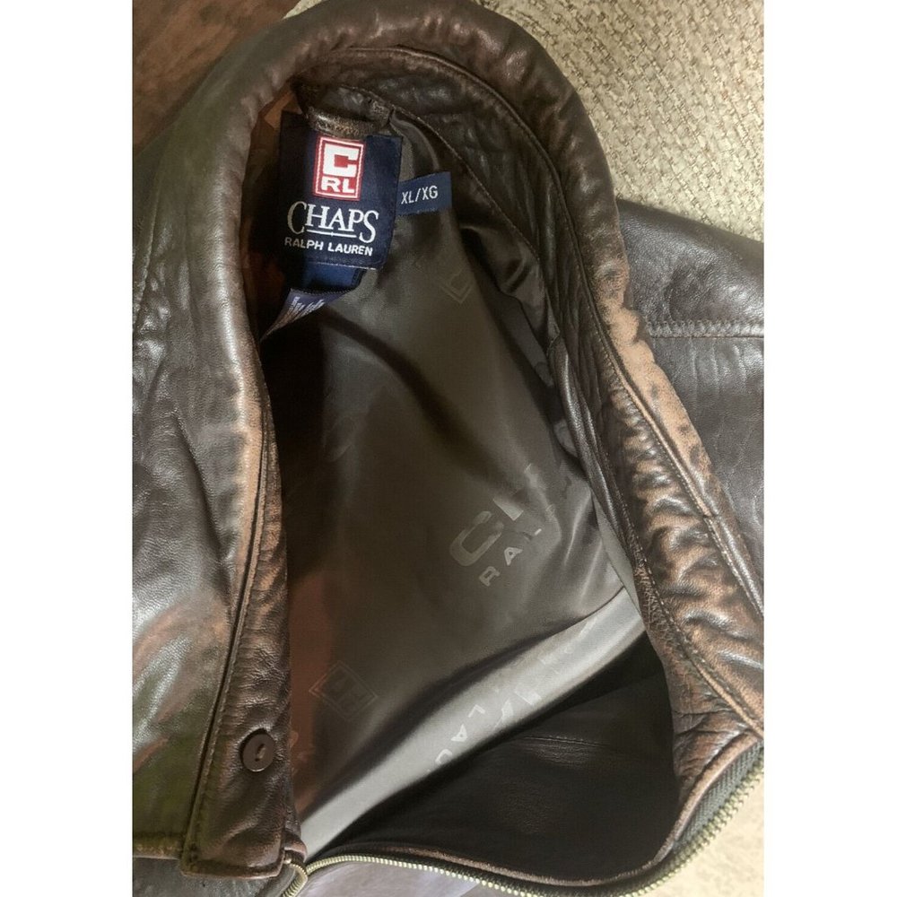 Vintage Chaps Ralph Lauren Genuine Mens Sz XL Leather Jacket Brown Cafe Racer - Picture 9 of 9